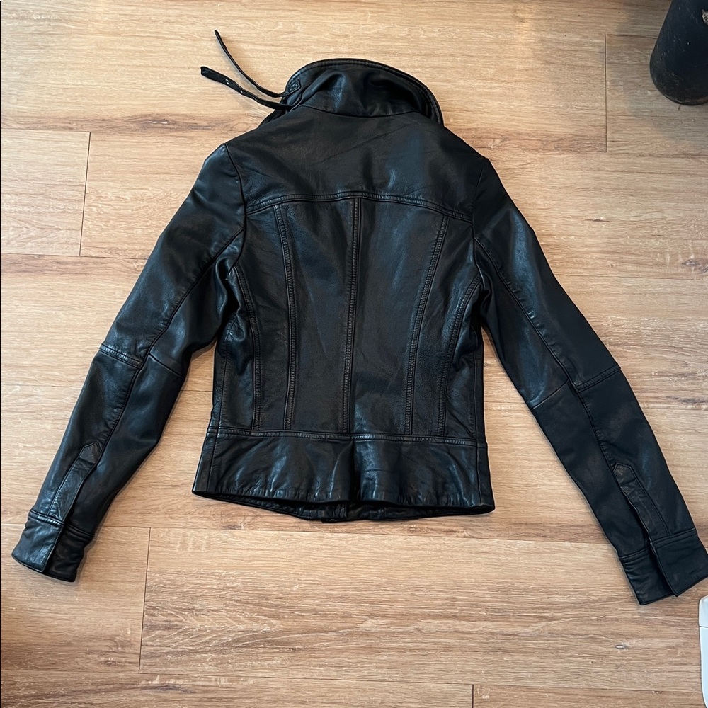 ALL SAINTS Black Belvedere Leather Moto Jacket Size - US 2 UK 6 - Picture 14 of 15